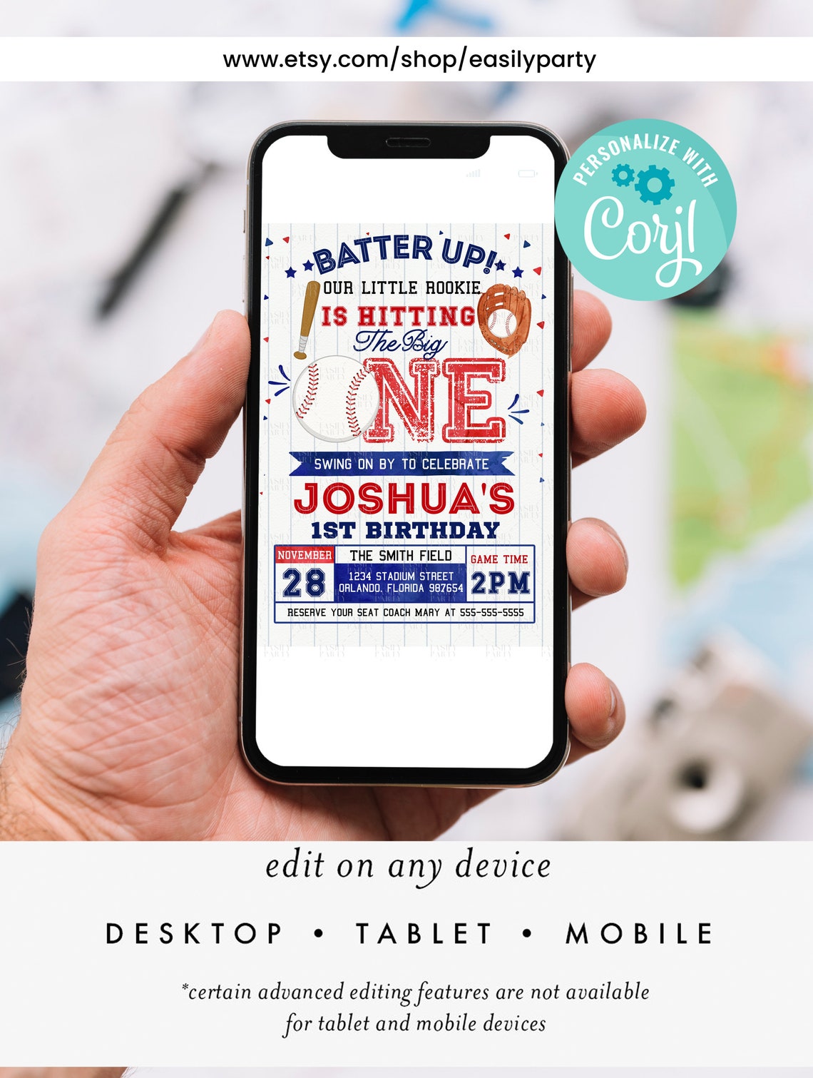 EDITABLE Baseball Invitation