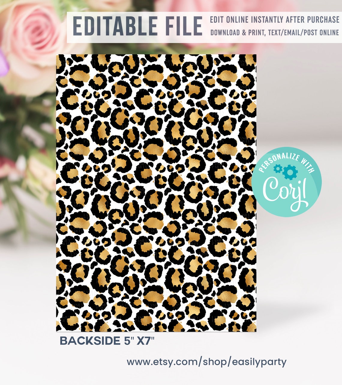 Editable Four Ever Wild Leopard Print Jungle Birthday Party Invitation