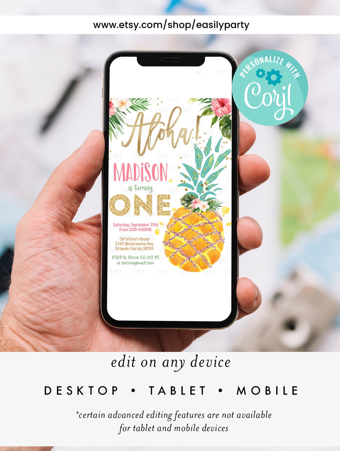 Editable Aloha Birthday Invitation