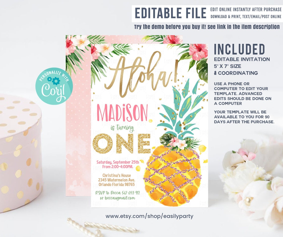 Editable Aloha Birthday Invitation