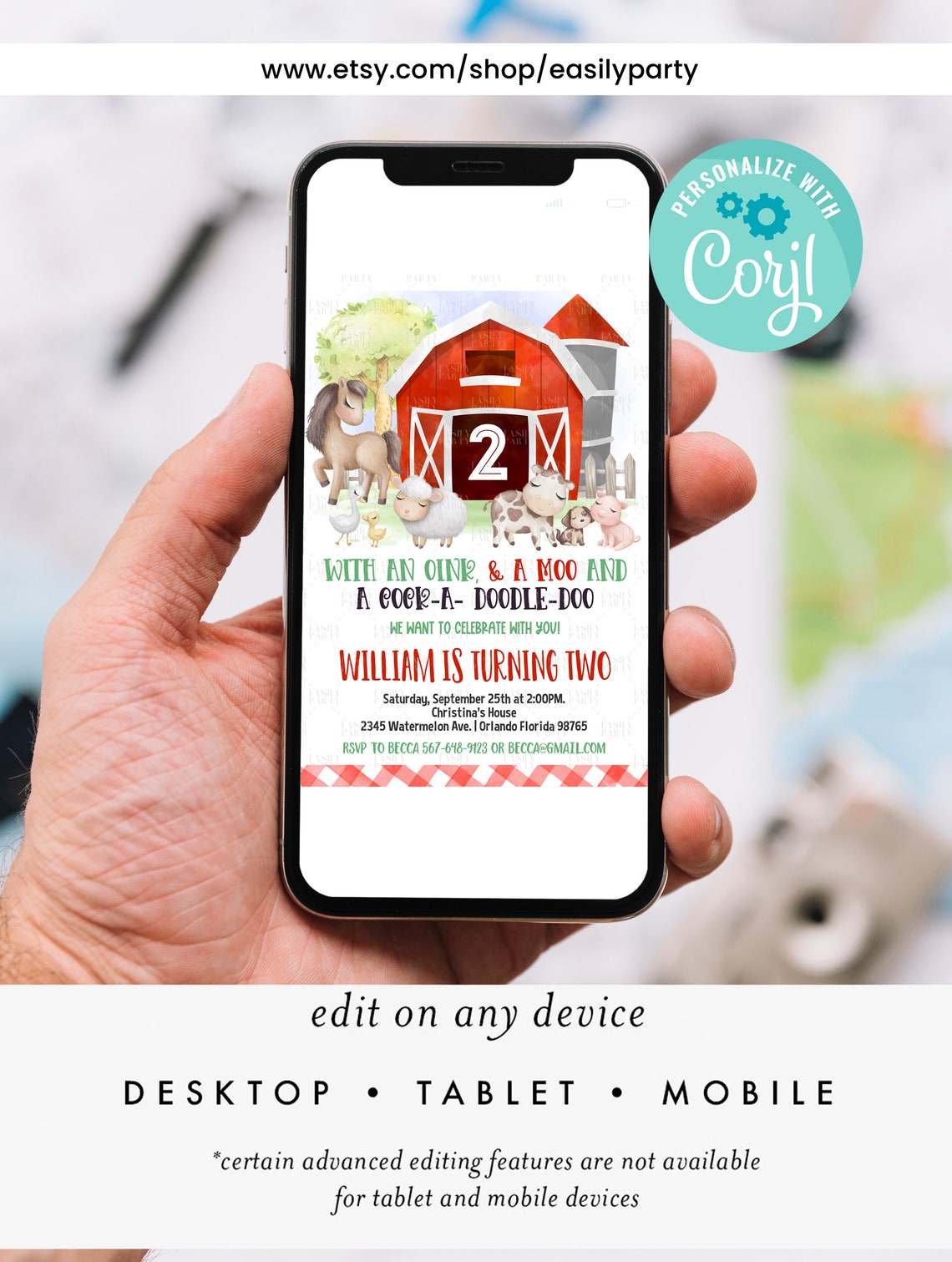 Editable Farm Birthday Invitation