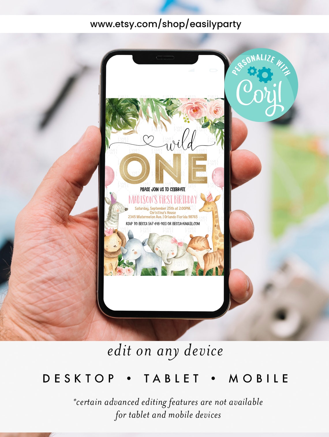 EDITABLE Safari Birthday Invitation