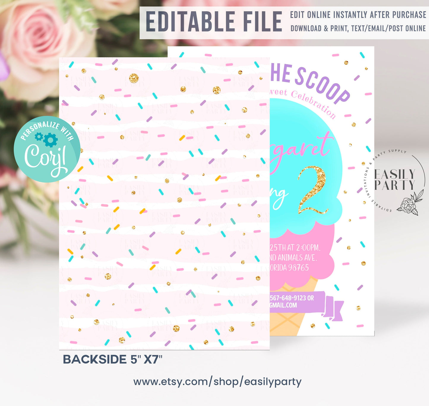 Editable Ice Cream Birthday Invitation