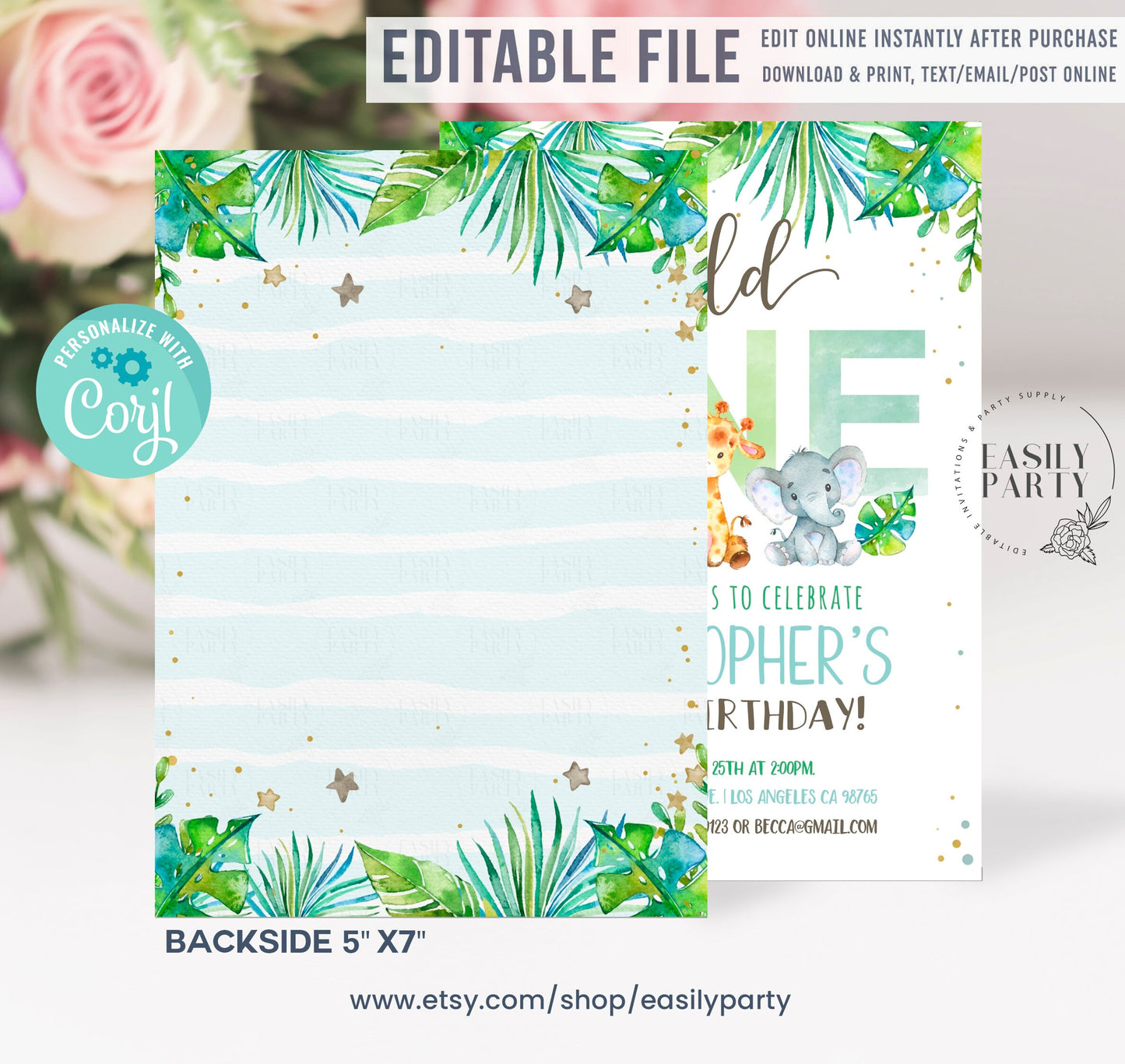 Editable Safari Baby Shower Invitation