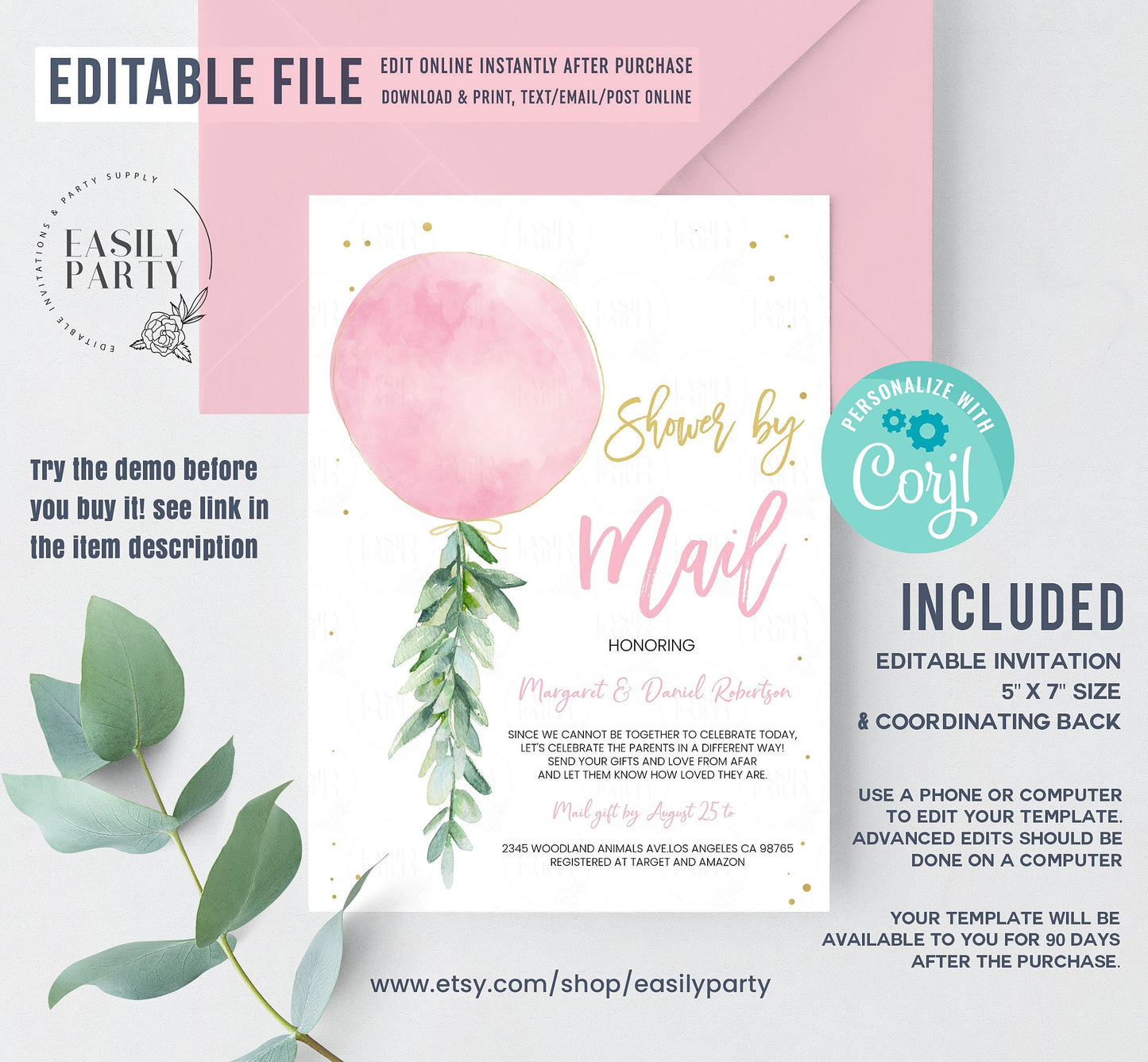 Editable Baby Shower by Mail Invitation
