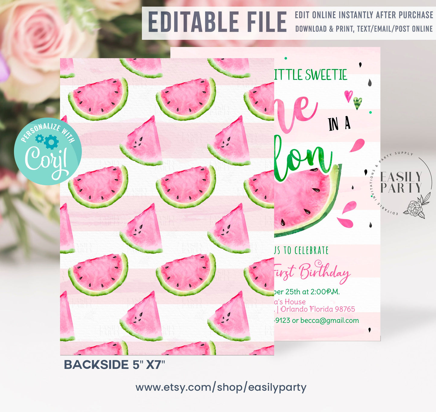 Editable Watermelon Birthday Invitation