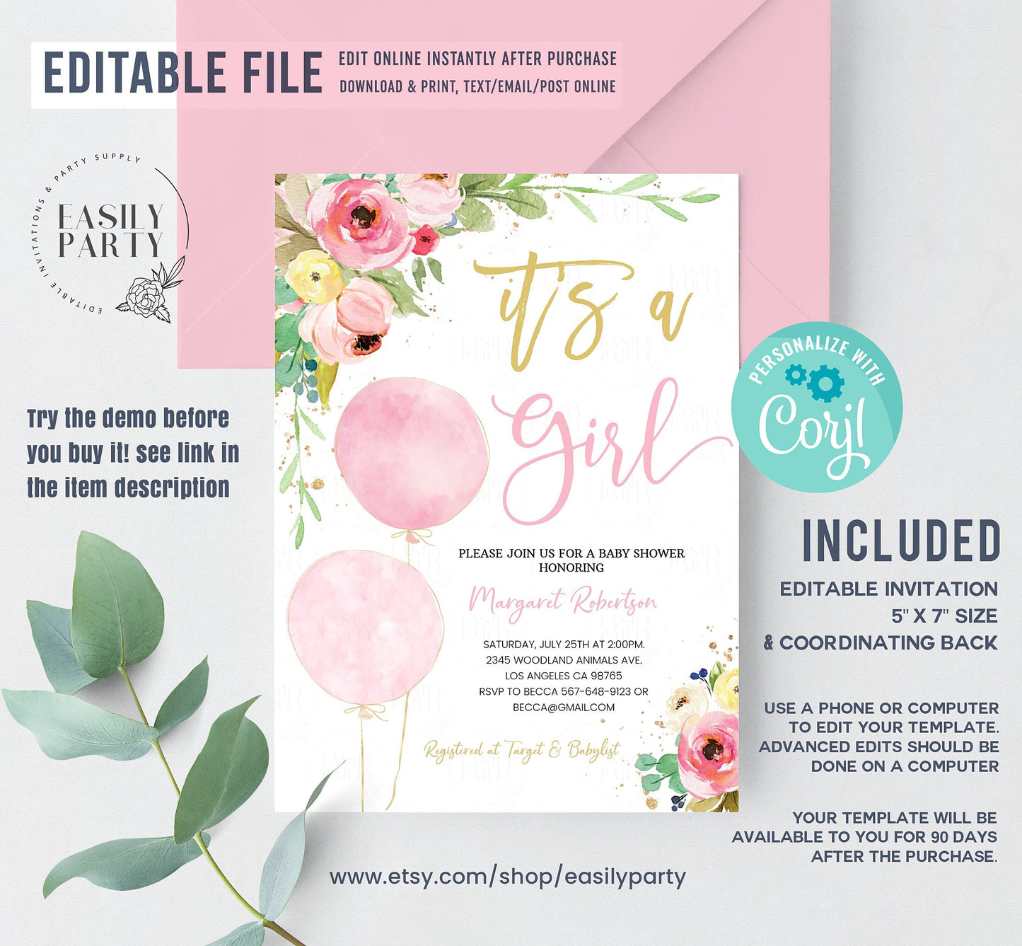 Editable Baby Shower by Mail Invitation