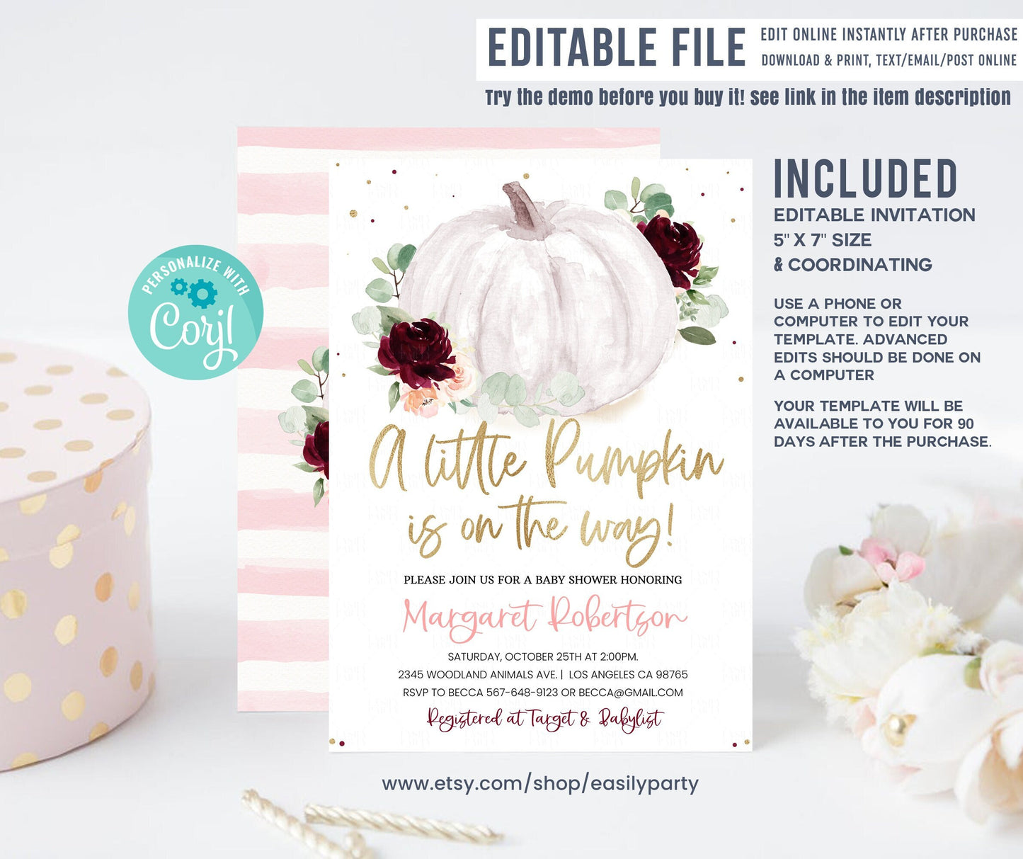 Editable Little Pumpkin Baby Shower Invitation