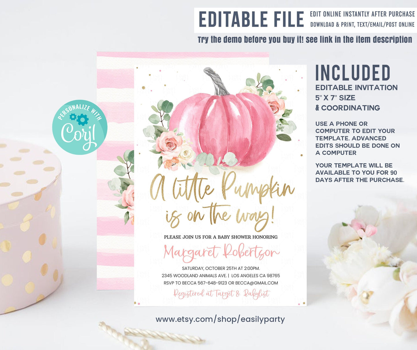Editable Little Pumpkin Baby Shower Invitation