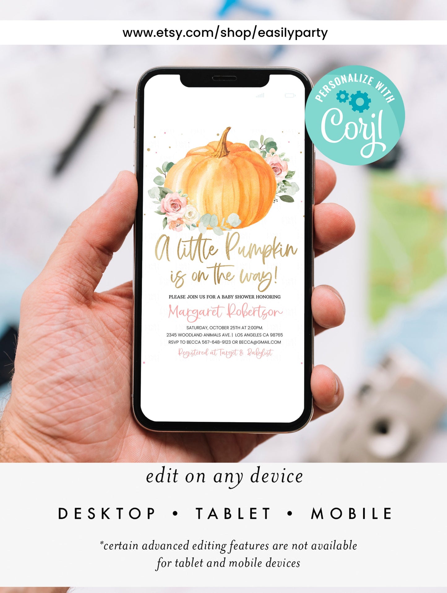 Editable Little Pumpkin Baby Shower Invitation