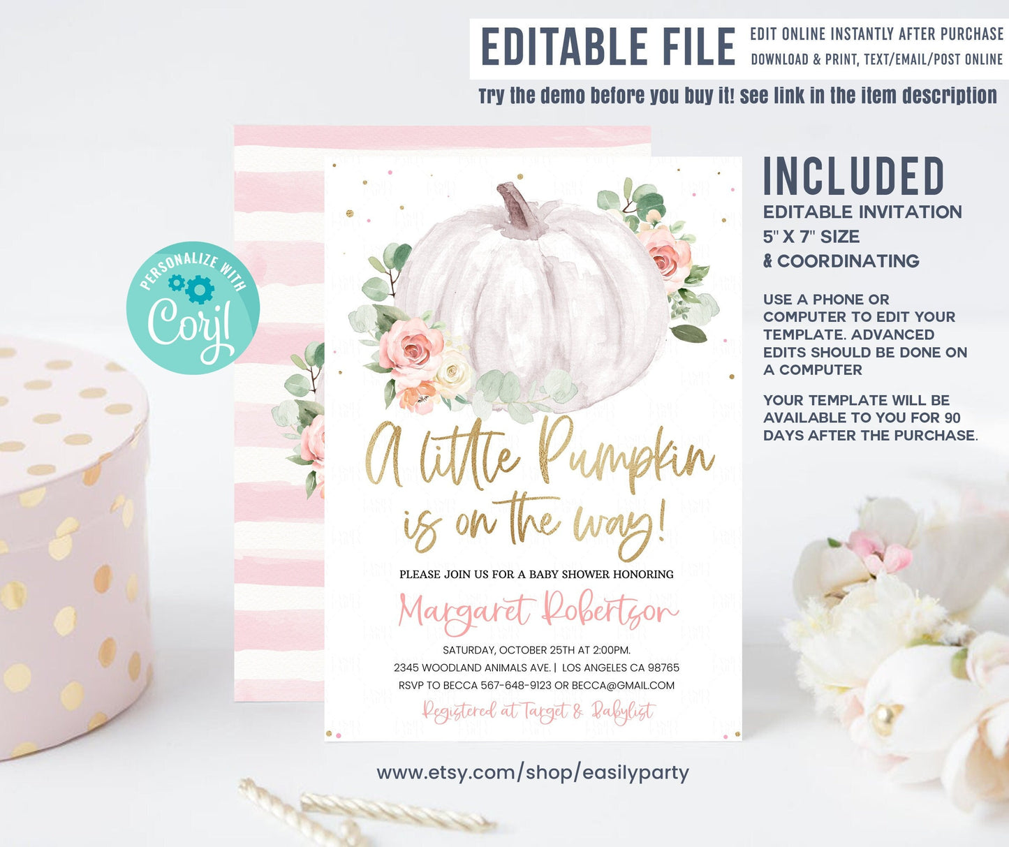 Editable Little Pumpkin Baby Shower Invitation