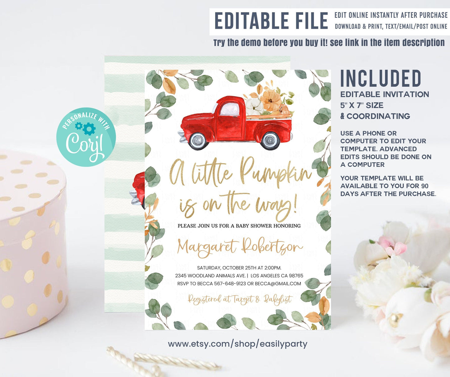 Editable Little Pumpkin Baby Shower Invitation