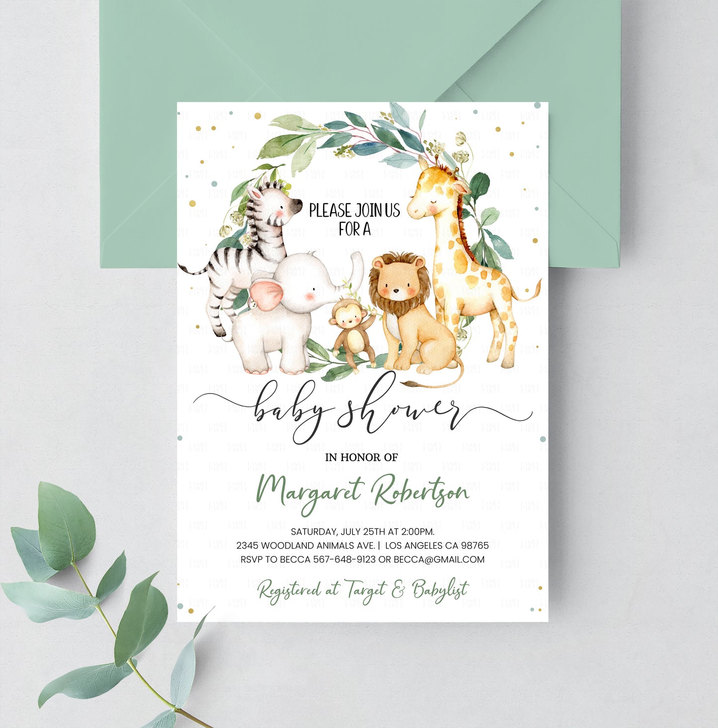 Editable Safari Baby Shower Invitation