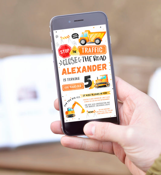 Editable Construction Electronic Birthday Invitation