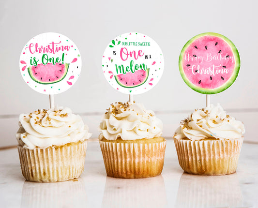 Editable Watermelon Cupcake Toppers