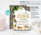 Editable Wild One Leopard Print Jungle Birthday Party Invitation