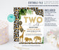 Editable Two Wild Leopard Print Jungle Birthday Party Invitation