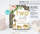 Editable Two Wild Leopard Print Jungle Birthday Party Invitation