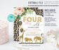 Editable Four Ever Wild Leopard Print Jungle Birthday Party Invitation