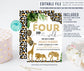 Editable Four Ever Wild Leopard Print Jungle Birthday Party Invitation