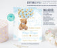 Editable Teddy Bear Baby Shower Invitation Set