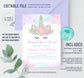 Editable Unicorn Birthday Invitation