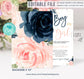 Editable Gender Reveal Navy And Pink Baby Shower Invitation