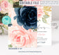 Editable Floral Navy And Pink Baby Shower Invitation