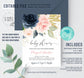 Editable Floral Navy And Pink Baby Shower Invitation