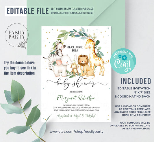 Editable Safari Baby Shower Invitation