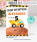Editable Yellow Dump Truck, Construction Birthday Invitation