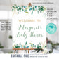 Editable Greenery Baby Shower Welcome Sign