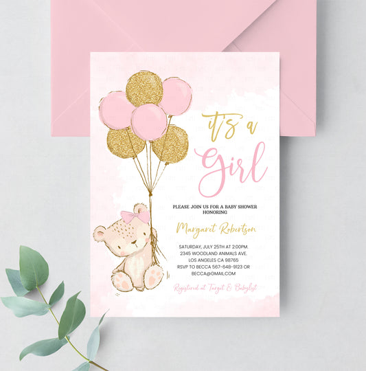 Editable Teddy Bear Baby Shower Invitation
