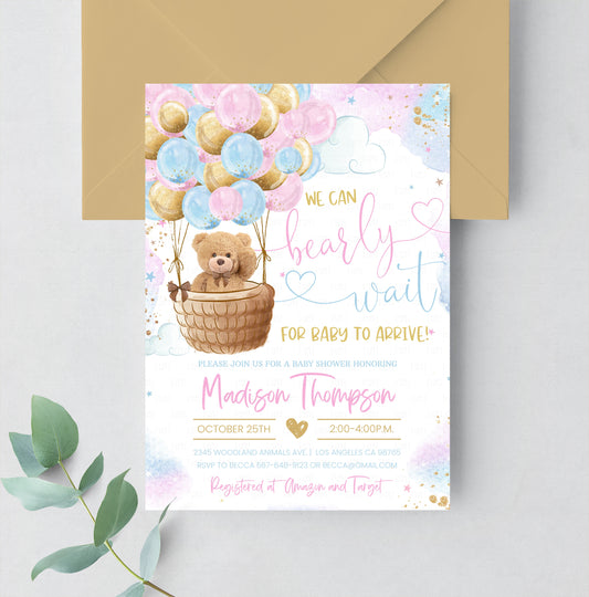 Editable Teddy Bear Baby Shower Invitation